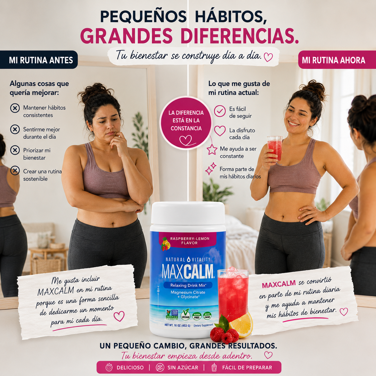 MaxCalm:  bebida antiestrés (Citrato de magnesio Iónico + Glicinato) - Sabor a frambuesa y limón